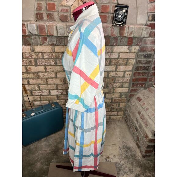 Dress Windowpane plaid shirt dress red blue yellow - Picture 13 of 16